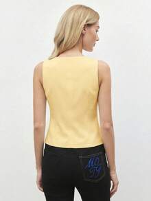 BizChic Gilet Blazer da donna di colore unito, elegante formale casual per pendolarismo ufficio appuntamento vacanza Giorno dell'Indipendenza stagione di laurea festival musicale snellente elegante versatile di alta gamma estivo sociale festa vacanza uscita spiaggia quotidiano francese retrò minimalista fresco - Giallo - Visualizzare 6