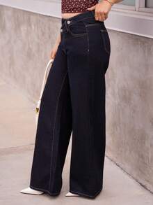 Andrea Bello Women's Asymmetrical Waist Loose Fit Jeans - Dark Wash - View 3