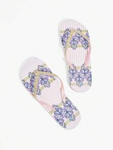 Grefit 女士复古佩斯利花纹露趾人字拖，Gretel装饰人字拖，时尚户外PVC撞色人字拖，适合夏季度假、春季返校、大学生、春季、春假、复活节、休闲、海滩、情人节等场合穿着，室内外均可穿着。 - 淺粉色 - 查看 1