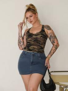 Arliah 女士四季皆宜的夏季和秋季街头服饰外出迷彩图案缺口修身吊带背心 - 彩色 - 查看 5