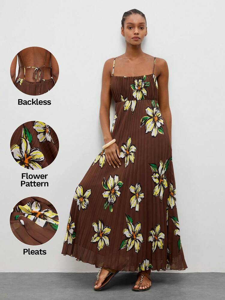 SHEIN Maija MAIJA エレガントなプリーツシフォンパフスリーブAラインロングマキシドレス