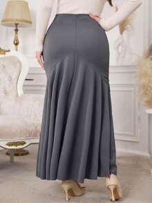 Modelyn Falda de unicolor con cintura alta y dobladillo de sirena para mujer de talla grande - Gris Oscuro - Ver 2