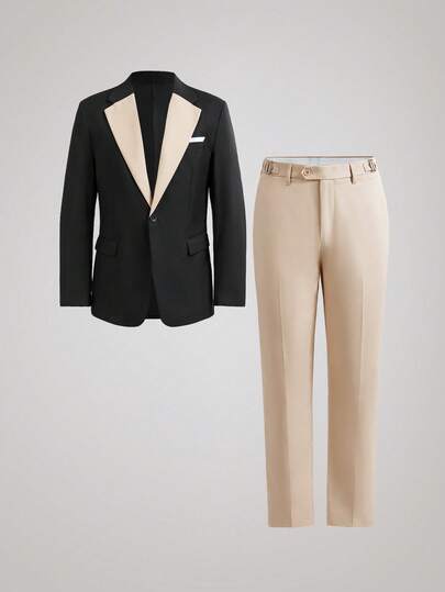 Officeau 3-Piece Vintage Banknote Print Slim Fit Suit Set For Men, Includes Jacket, Vest And Pants, Suitable For Weddings, Parties And Formal Occasions (Jacket + Vest + Pants) (XS-3XL)