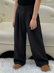 DAZY Tween Girls Solid Color Woven Wide Leg Pants, Fall - Black - View 1