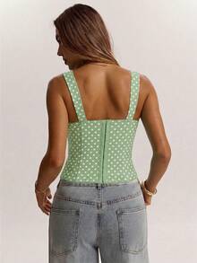 SHEIN BAE Parte superior de camisola elegante con lunares negros para fiesta de cumpleaños, fiesta de novias, cita, uso diario y casual, corset lindo y sexy, tops de corset, tops de verano, tops lindos para mujer - verde menta - Ver 2