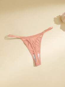 1pc Solid Color Sexy Thin Waist Mesh Splice Women's G-String Panty - Dusty Pink - View 5