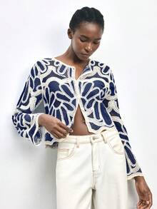 Maija Women's Casual Floral Pattern Button Front Sweater, Spring/Summer - Blue - View 5