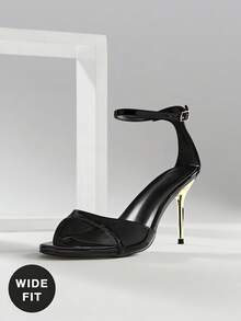 SHUZIA Giày sandal cao gót mũi tròn, quai ngang mắt cá chân, dáng rộng, thanh lịch dành cho nữ. - màu đen - Xem 7