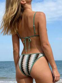 Swim Vcay Trending Summer Vacation Special Fabric Drawstring Design Sexy Bikini Set - Multicolor - View 2