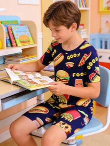 SHEIN Boys' Black Minimalist Video Game Print Snug Fit Short Sleeve Top And Shorts 2 Pieces Pajama Set - Multicolor - View 4