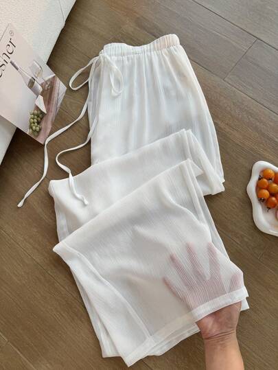 Comfortcana Quần nữ cỡ lớn màu trơn, cạp chun, dáng rộng, thoải mái, có dây rút