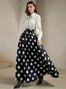 Anewsta Falda de línea A elegante de fiesta de vacaciones con lunares clásicos de verano para mujeres - Negro - Ver 4