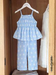 Vintaside Kids 女童蓝白格子印花无袖上衣和配套长裤两件套，修身剪裁，适合外出、休闲、运动、派对等场合。 - 彩色 - 查看 3