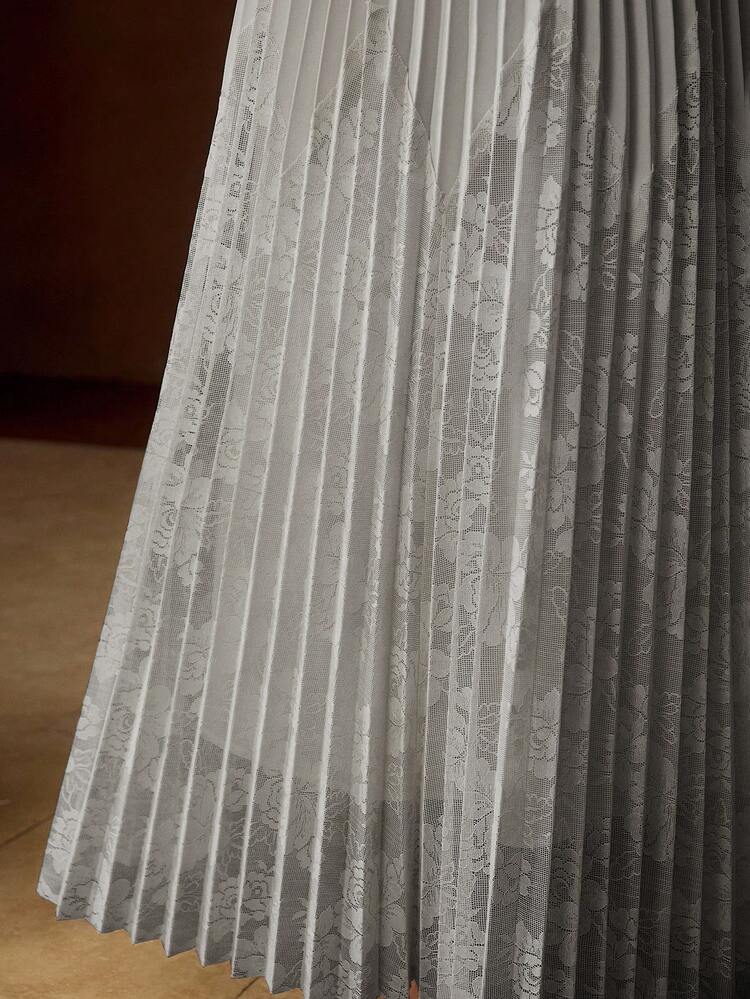 WOMEN'S CONTRAST LACE ELASTIC WAIST PLEATED SKIRT