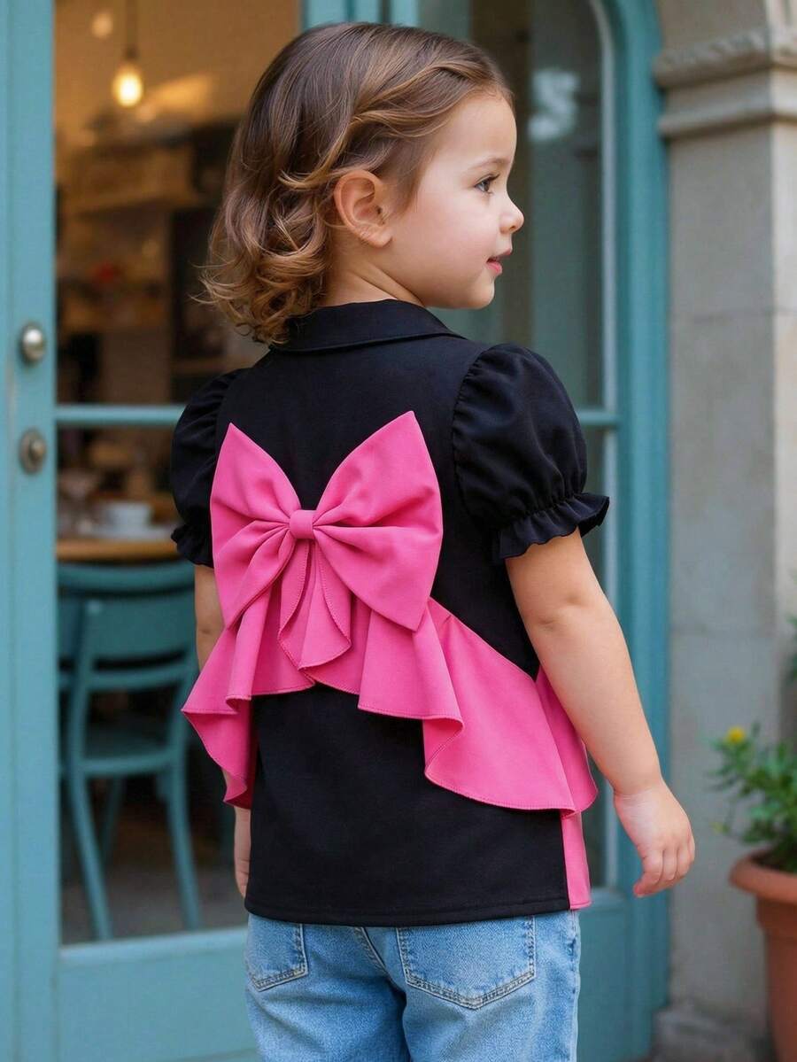 Elladie kids Áo sơ mi đen cho bé gái kết hợp với nơ hồng tạo nên vẻ ngọt ngào, vừa thanh lịch vừa năng động, phù hợp cho những buổi đi chơi hàng ngày vào mùa xuân và mùa thu. - Nhiều màu - Xem 1