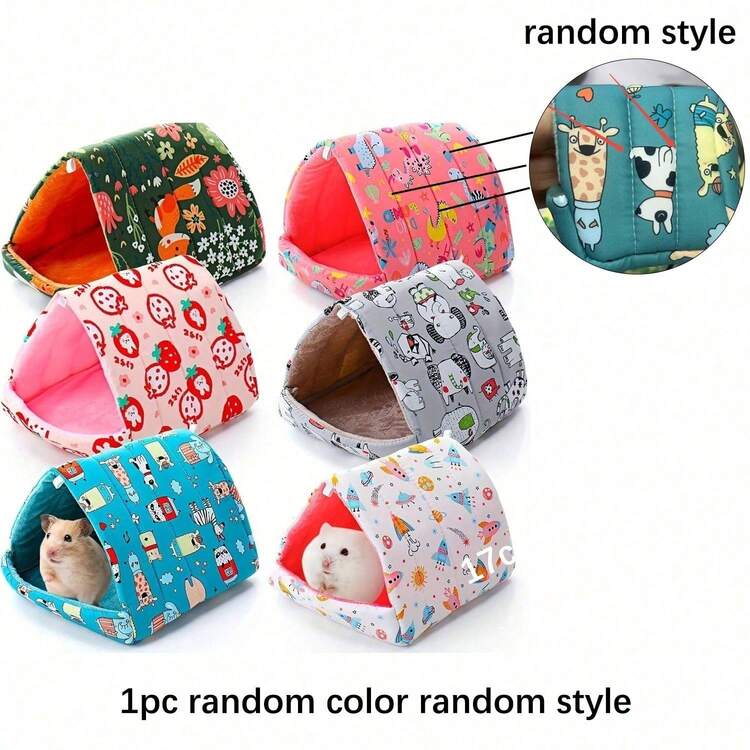 1pc Random Color & Style Small Animal Bed, Hamster, Sugar Glider, Hedgehog, Rabbit, Guinea Pig,Hamster Cotton Nest, Golden Hamster Winter Warm Hiding Place, Hamster Nest, Hanging Parrot Nest, Bird Nest - Multicolor - View 9