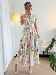 SHEIN PETITE Đầm không tay in hoa dành cho nữ - Nhiều màu - Xem 3