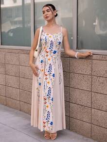Andrea Bello Floral Print Patchwork Sleeveless Dress Floral Formal Dress Long Dress Summer Garden Party Formal Dress Sundress Long Fashionable Dresses - Multicolor - View 1