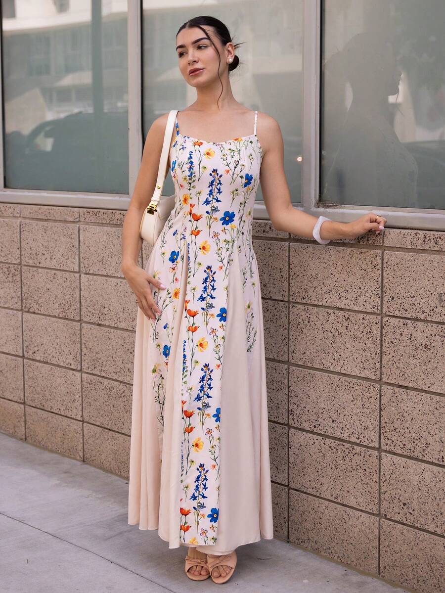 Andrea Bello Floral Print Patchwork Sleeveless Dress Floral Formal Dress Long Dress Summer Garden Party Formal Dress Sundress Long Fashionable Dresses - Multicolor - View 1