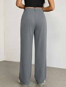 SHEIN Tall Quần nữ dáng suông rộng, màu trơn, khóa kéo, kiểu dáng tối giản, thích hợp mặc hàng ngày. - Màu Xám nhạt - Xem 2