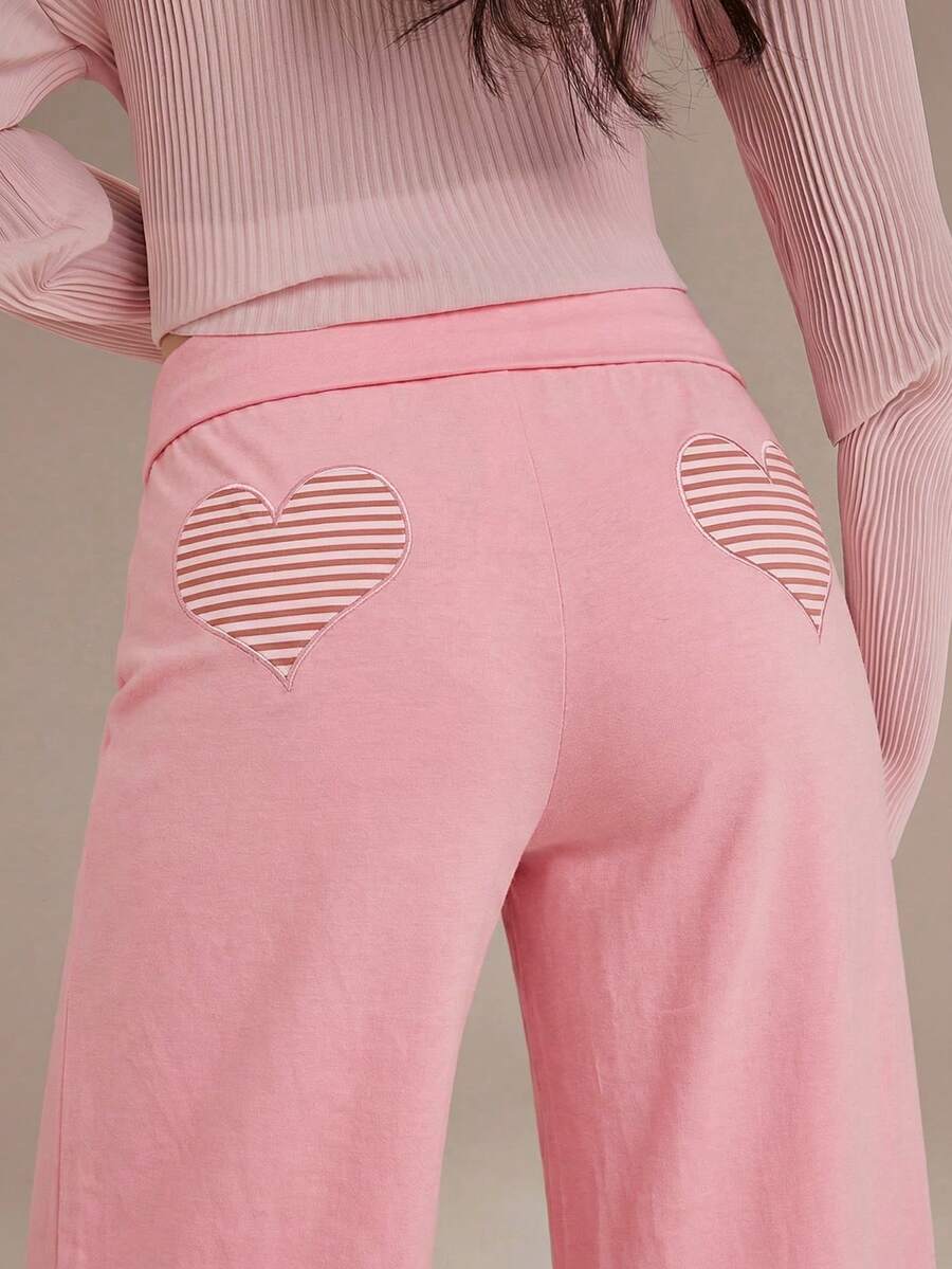 Athîral Quần nỉ nữ kiểu dáng thường ngày thêu hình trái tim - Hồng - Xem 1
