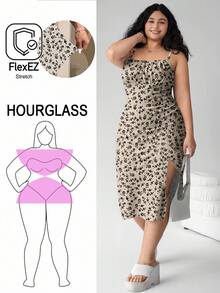 Solflare Plus Size Minimalist Printed Camisole Dress - Khaki - View 3