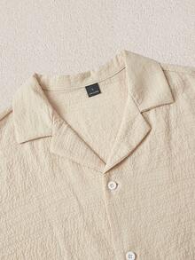 Mercer Haus 男士短袖褶皱面料西装外套领+抽绳配套长裤套装，适合外出聚会，是成功绅士的必备单品，也是送给丈夫的绝佳礼物，适合在夏威夷享受夏季热带假期。 - 杏色 - 查看 7