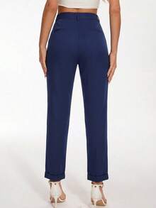 Women's 3 Packs Straight Leg Regular Fit Mid Rise Good Quality Comfortable Casual Pants - Navy Blue - View 2