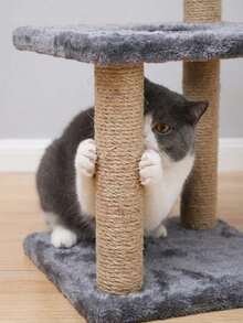 1个三层猫抓平台，Seesal绳缠绕柱，毛毡底座猫玩具，带悬挂老鼠玩具的猫树，耐用猫用品 - 彩色 - 查看 6