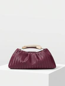 MOTF PREMIUM BOLSO DE MANO DE MUJER DE PU TEJIDO CON RELIEVE, HERRAJES FINOS - Trenza burdeos - Ver 3