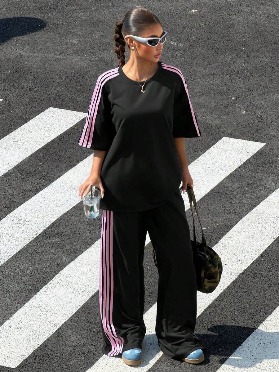 Muchica 女士夏季新款复古棕色编织肩带拼接休闲宽松两件套
