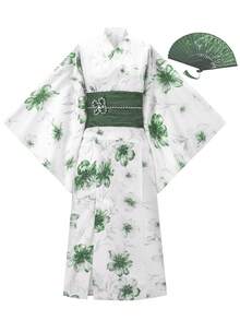Irokai 日本女性传统印花和服浴衣 - 綠色 - 查看 3