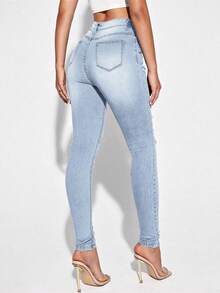 Selenza Casual Washed Ripped Slim Fit Skinny Jeans - Blue - View 2