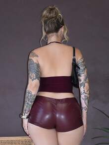 Arliah Áo ba lỗ hở lưng cổ yếm cắt cúp phong cách Punk dành cho nữ - Đỏ - Xem 2