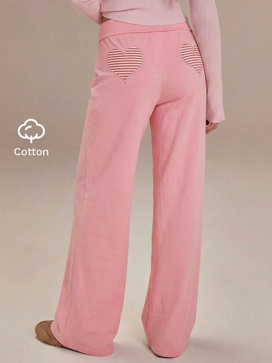 Athîral Women's Casual Heart Embroidered Sweatpants - Pink - View 1
