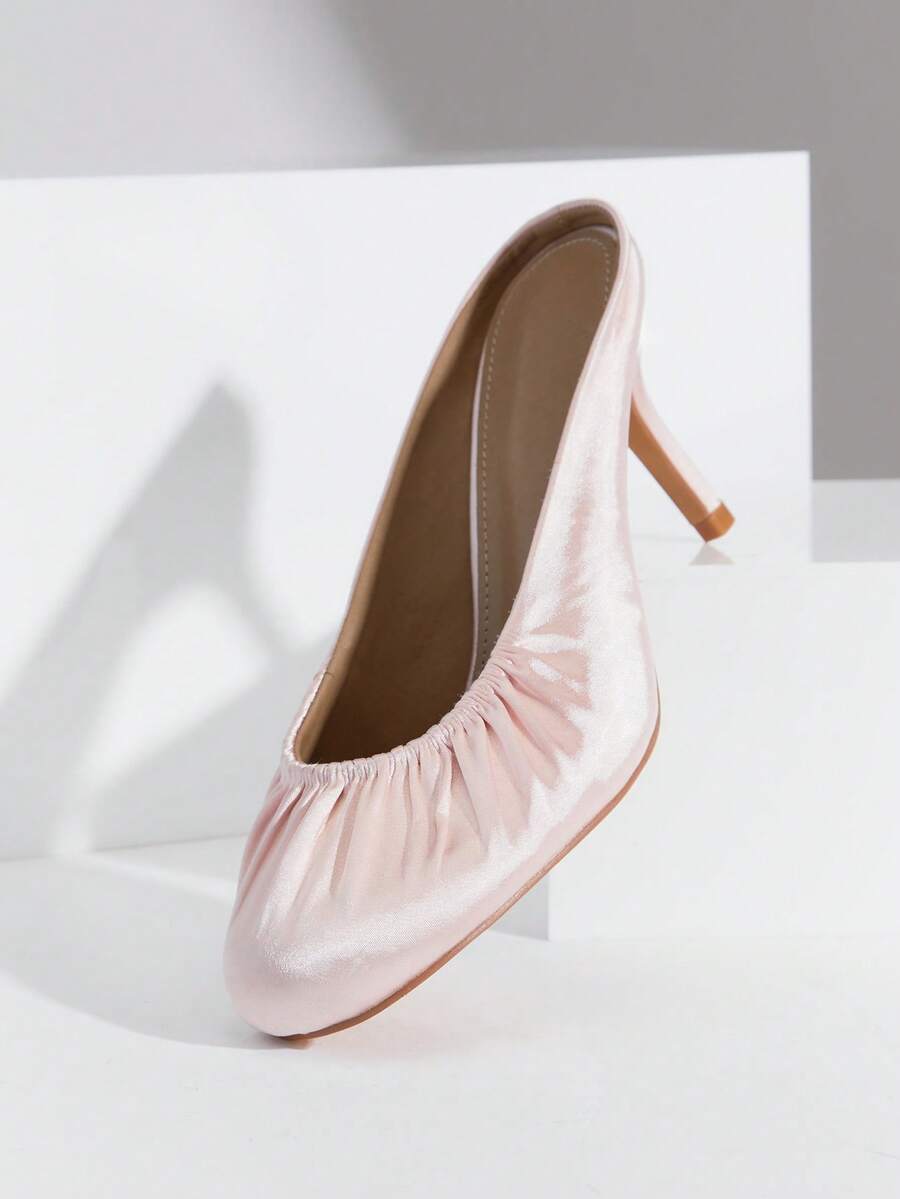 SHUZIA Women Rushed Fabric Soft Plain Closed-Toe Mid Heel Elegant Daily Wear Office Party Pumps - Coral Pink - View 1