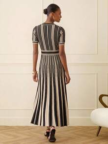 Lilora Đầm dài dệt kim cổ tròn kẻ sọc dành cho nữ, thích hợp cho các buổi tiệc thường ngày. - Nhiều màu - Xem 2