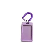 1PC Macaron-Colored Solid Plastic Card Holder With Sliding Cover & Spring Coiling Keychain, Portable Durable ID Badge Holder, Ideal For School, Student & Daily Commute, Perfect Gift For Friends - Multicolor - View 10
