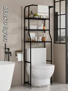 1 pieza Estantería de almacenamiento multifuncional, estantería de almacenamiento de 3 niveles en color negro y blanco, estantería de pie para baño o balcón con barra para colgar toallas + cesta de almacenamiento de gran capacidad, estantería de clasificación a prueba de agua y ahorro de espacio - Multicolor - Ver 1