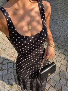 Lumalex 女士波点吊带长裙 - 黑色 - 查看 2