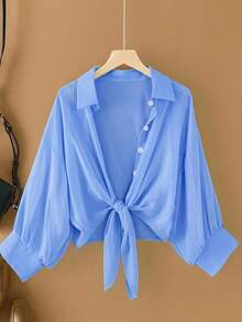 Calvaya Áo sơ mi tay dài cài nút phía trước màu trơn cỡ lớn, thích hợp cho ngày lễ - Màu tím hoa cà - Xem 1