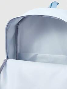 ROMWE Anime 1 chiếc balo màu xanh nhạt phong cách Punk Academy, họa tiết chấm bi, phím đàn piano, họa tiết in, nốt nhạc, tai nghe, mặt dây chuyền hình mèo con, khóa kéo hình ngôi sao, nhiều ngăn, dung tích lớn, thời trang, đơn giản và thoải mái, balo đa năng trung tính dành cho nam và nữ, phù hợp cho đi làm, đi học, du lịch và các vật dụng cần thiết khác. - Màu xanh nhạt - Xem 5