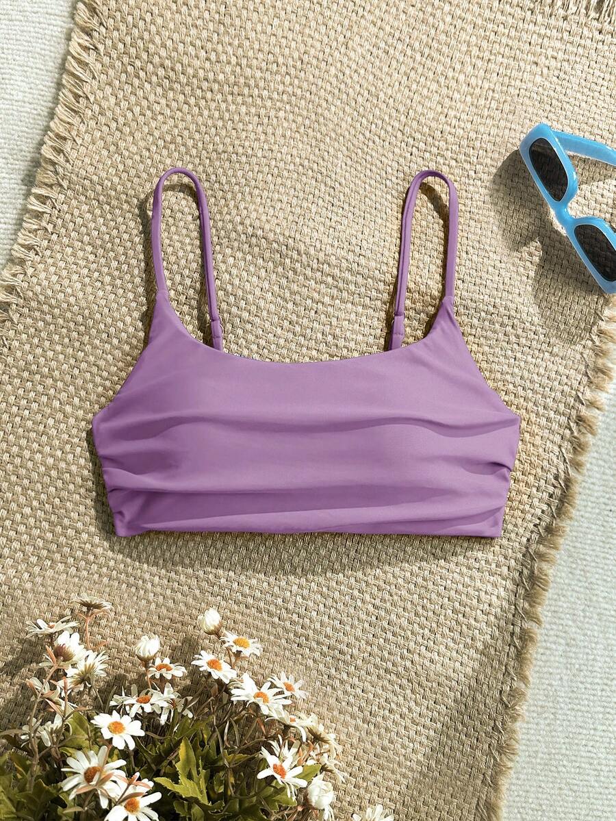 SHEIN Swim 女士夏季沙滩纯色时尚比基尼上衣
