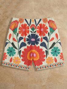 Manfinity VCAY Men's Floral Print Drawstring Waist Casual Vacation Shorts - Multicolor - View 2