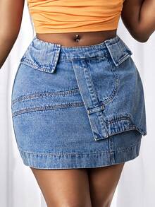 BamGleam Chân váy ngắn denim gợi cảm dành cho nữ - Màu xanh lam - Xem 4