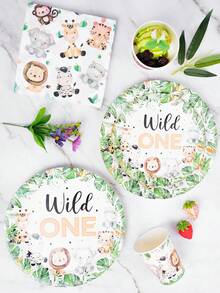 Bộ đồ dùng tiệc sinh nhật lần thứ nhất chủ đề động vật gồm đĩa, khăn ăn và cốc giấy, phục vụ 24 khách. Bộ đồ dùng tiệc bằng giấy dùng một lần này phù hợp cho sinh nhật, đám cưới, tiệc theo chủ đề và dã ngoại gia đình. - Xem 4