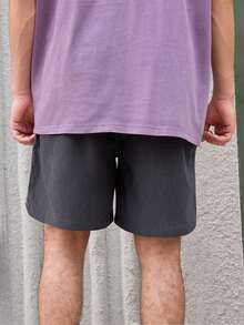 Open Phase 男士字母印花抽绳腰部口袋宽松休闲百慕大短裤，2000 年代风格 - 灰色 - 查看 2