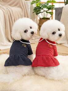 PETSIN 狗狗服装、猫咪服装、动物裙装、宠物春夏新品系列、幼犬连衣裙、公主风百搭连衣裙、条纹印花、小型动物服装、清凉防晒霜 - 彩色 - 查看 3