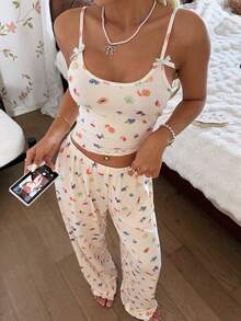 CottageSlumber Women's Romantic Bow Decor Fruit Print Camisole & Pants Pajama Set - Multicolor - View 4