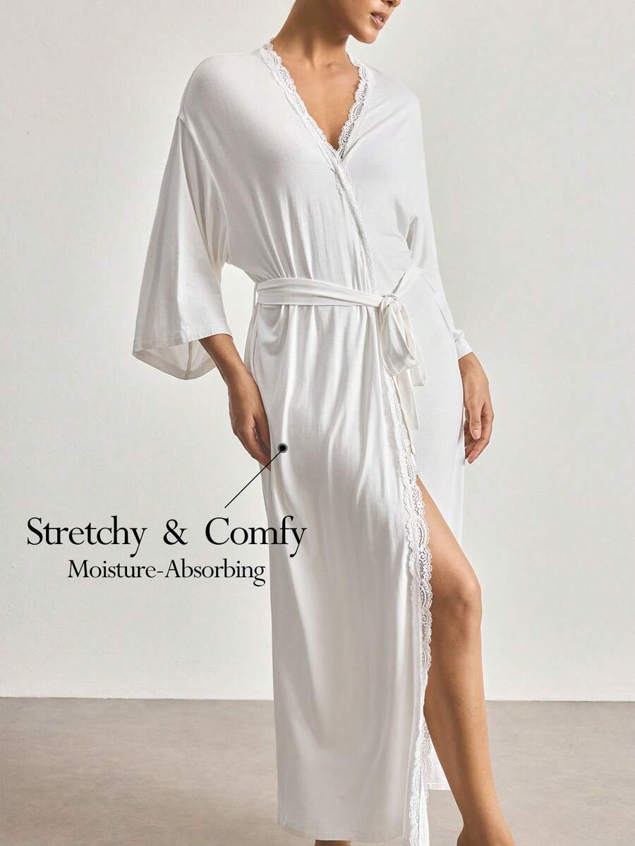 Ocili Comfortable Lace Robe For Women - White - View 1